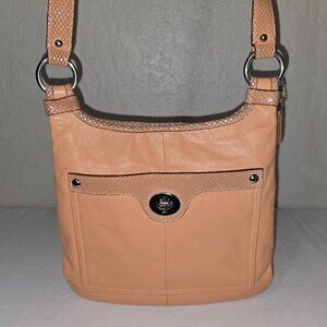 Coach F16533 Penelope Peach Leather & Snake Print Leather Crossbody